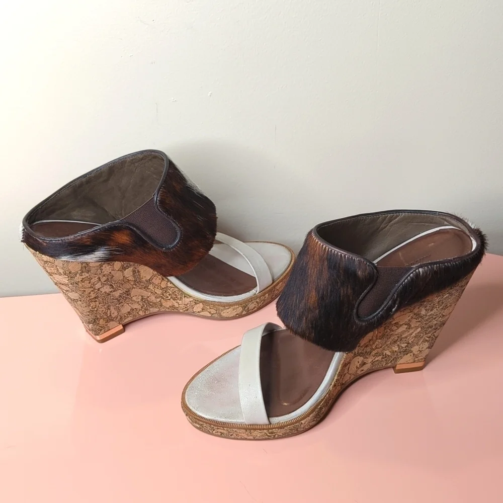 All Saints Leather Calf Hair Hepworth Sandals Platform Cork Wedge 40/10